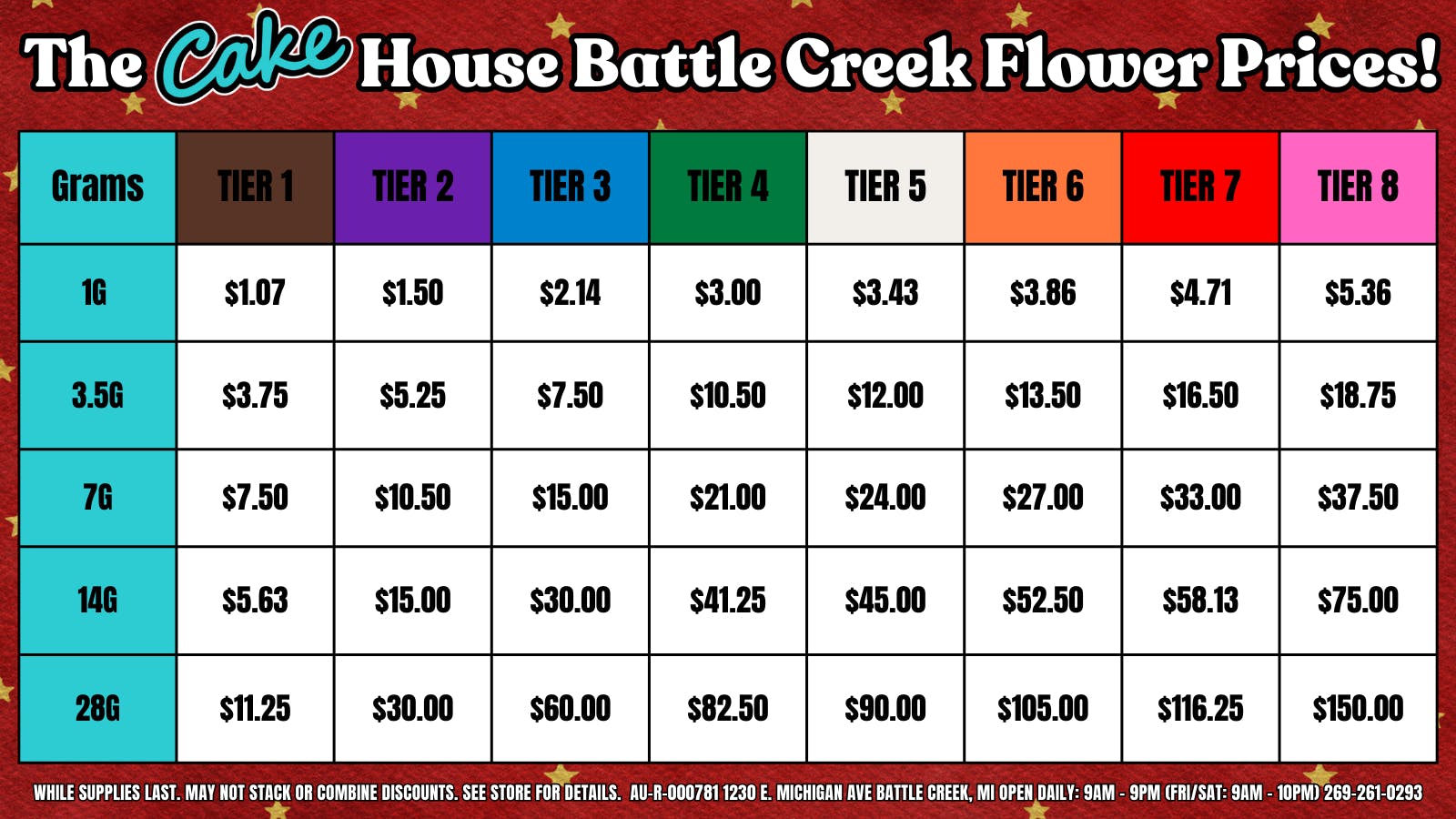 The Cake House - Battle Creek TCH BC Flower PRICES!