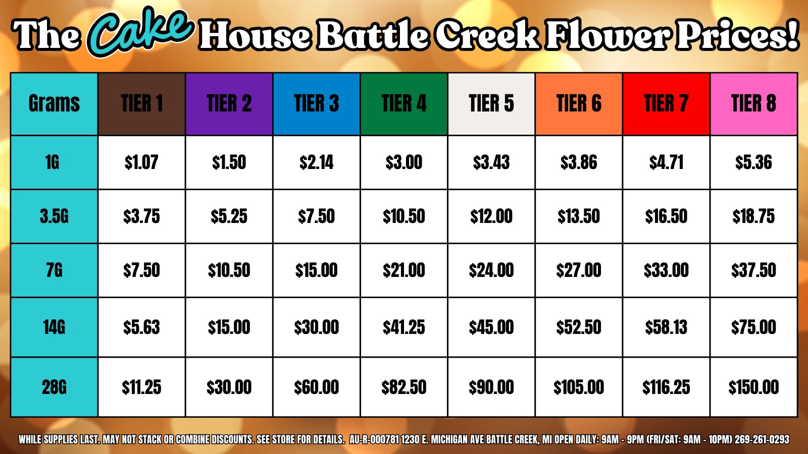 The Cake House - Battle Creek TCH BC Flower PRICES!