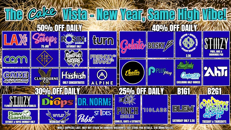 The Cake House - Vista January Deals: % Off Selected Brands!