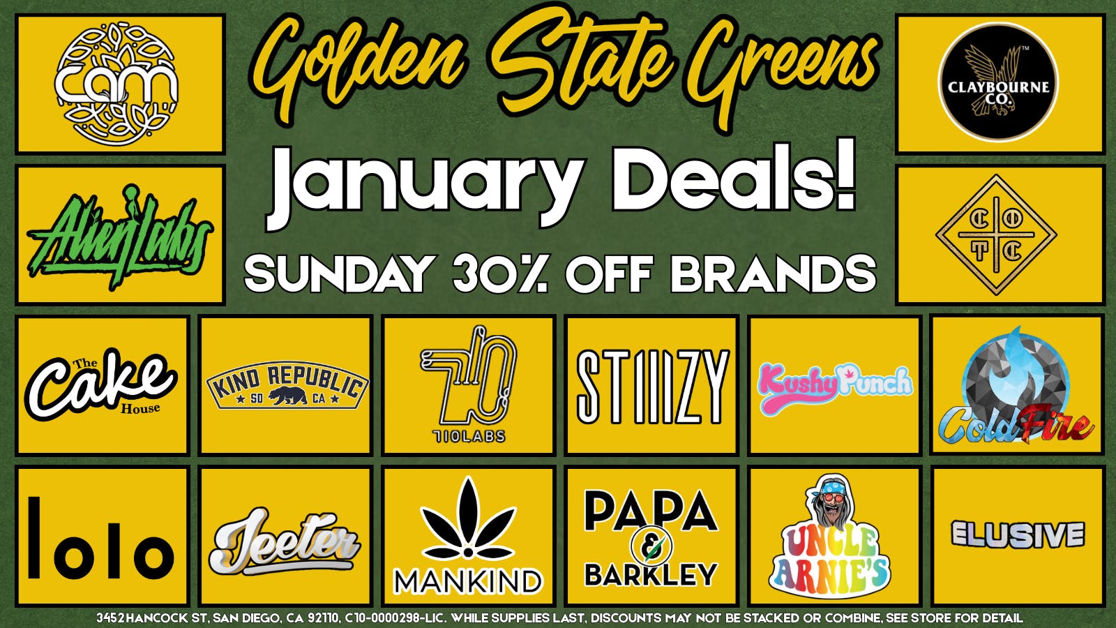 Golden State Greens Point Loma - Ocean Beach SUNDAY - 30% OFF SELECT BRANDS!