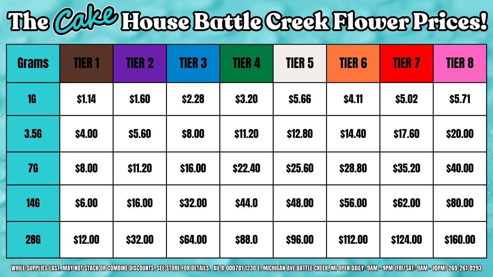 The Cake House - Battle Creek TCH BC Flower PRICES!