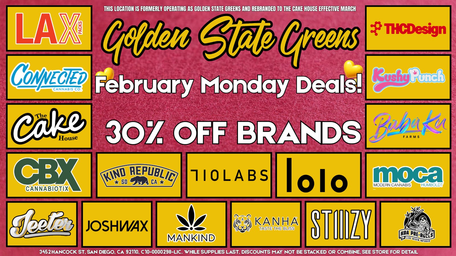 Golden State Greens Point Loma MONDAY -30% OFF SELECT BRANDS!