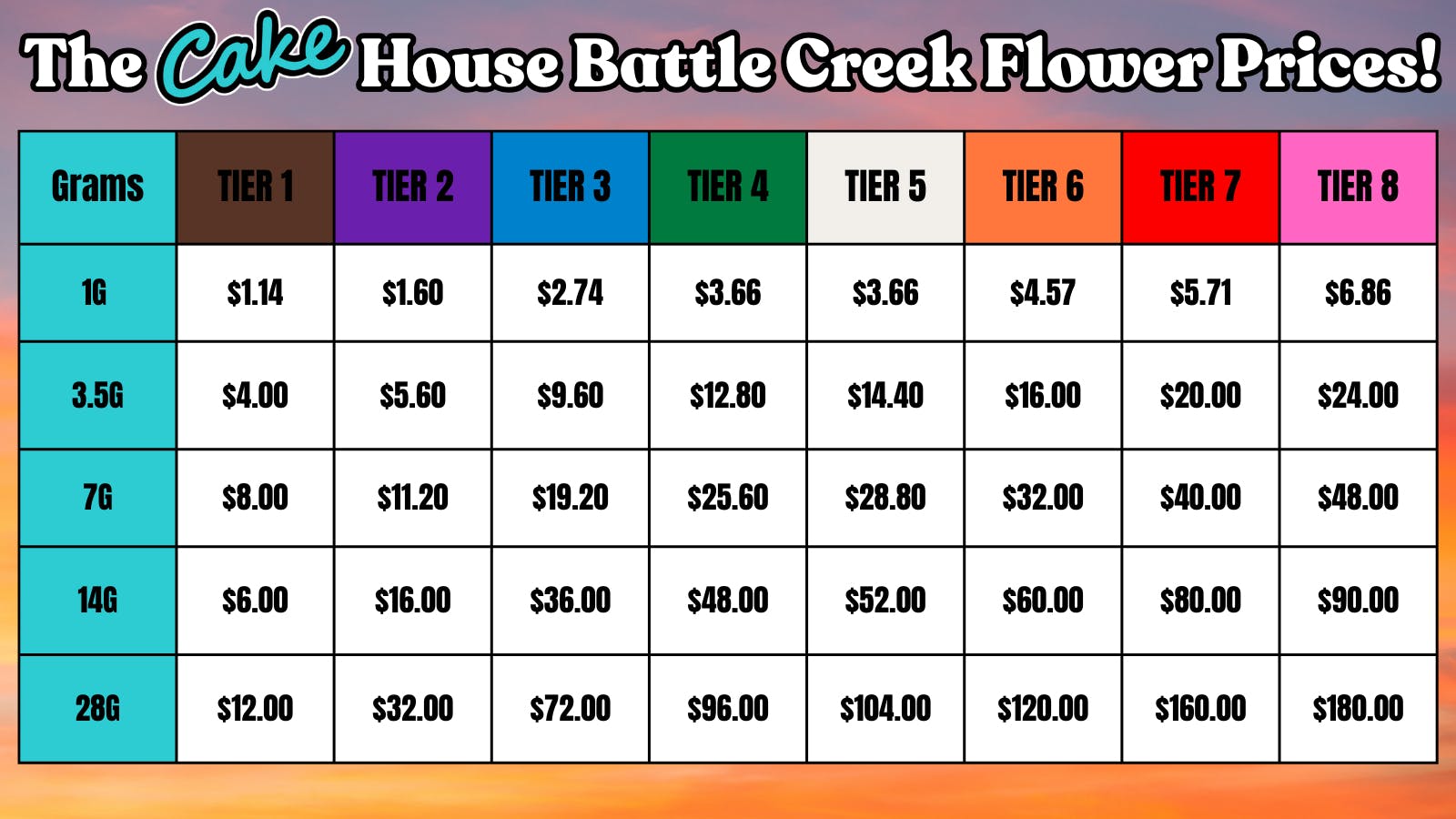 The Cake House - Battle Creek TCH BC Flower PRICES!