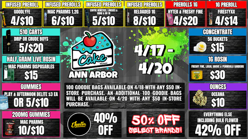 The Cake House - Ann Arbor TCH Ann Arbor 420 WEEKEND DEALS!!