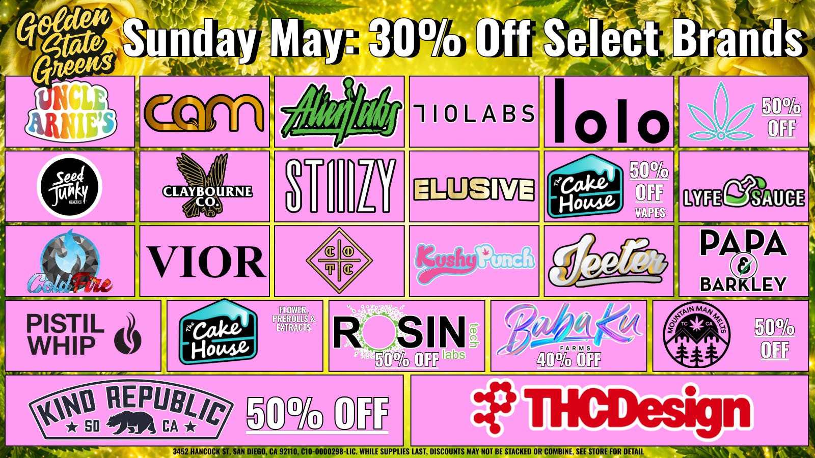 Golden State Greens Point Loma SUNDAY - 30% OFF SELECT BRANDS!