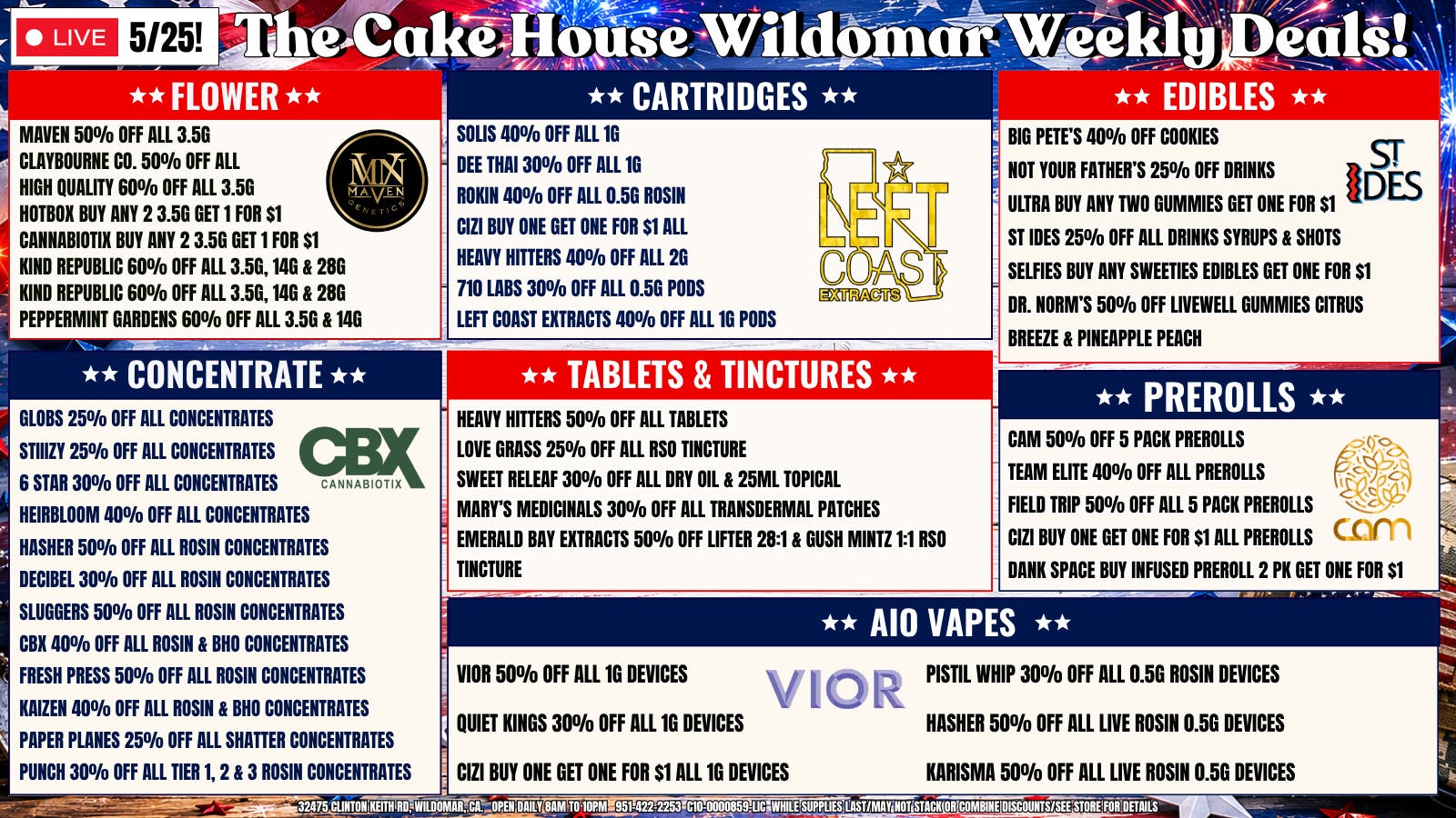 The Cake House - Wildomar Memorial Day Deals!