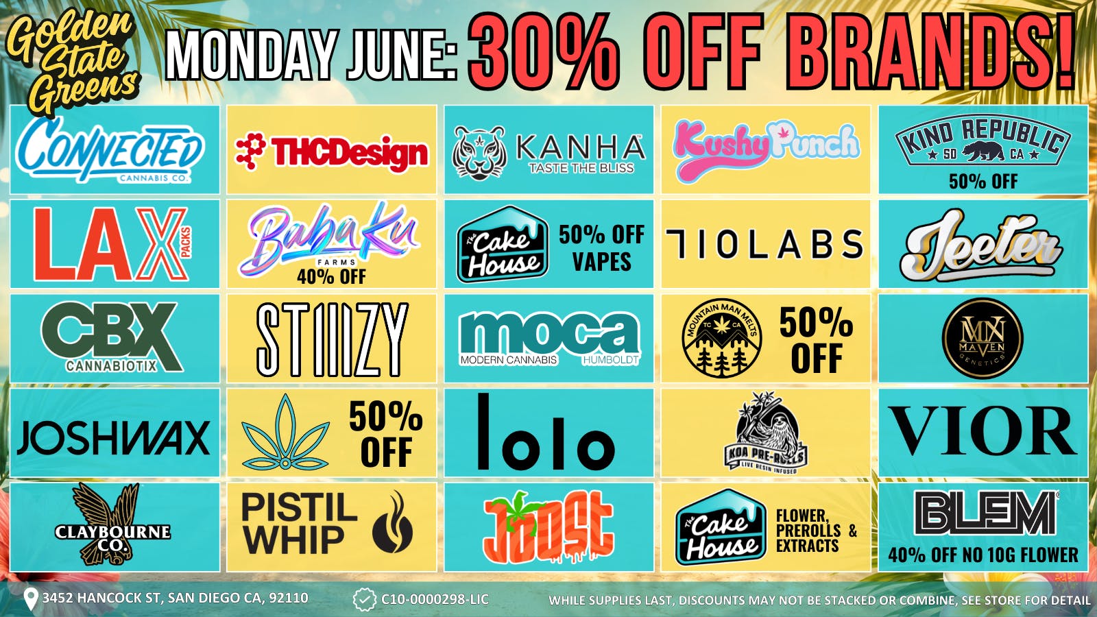 Golden State Greens Point Loma - Ocean Beach MONDAY -30% OFF SELECT BRANDS!