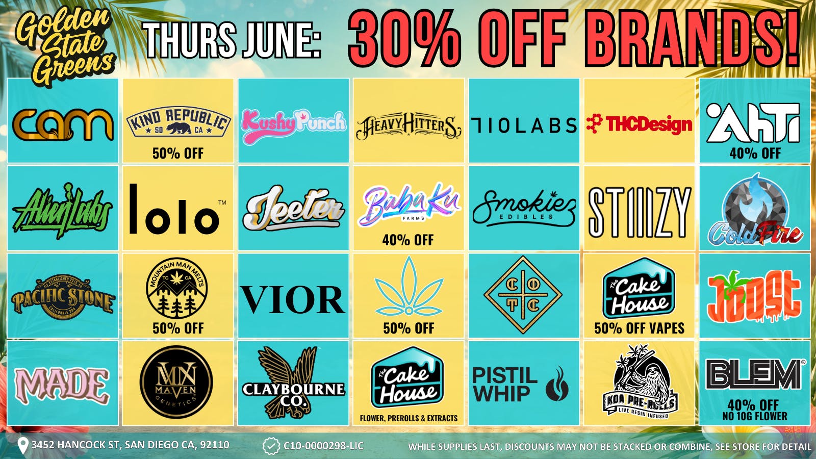 Golden State Greens Point Loma - Gaslamp THURSDAY - 30% OFF SELECT BRANDS!