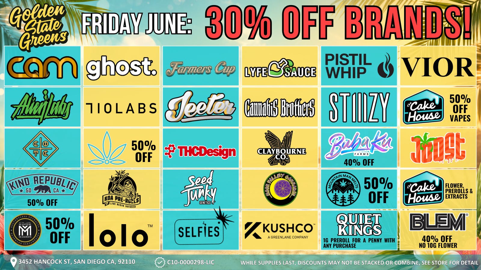 Golden State Greens Point Loma FRIDAY - 30% OFF SELECT BRANDS!