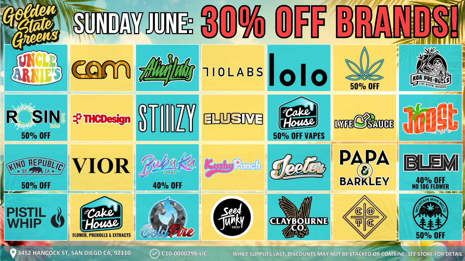 Golden State Greens Point Loma SUNDAY - 30% OFF SELECT BRANDS!