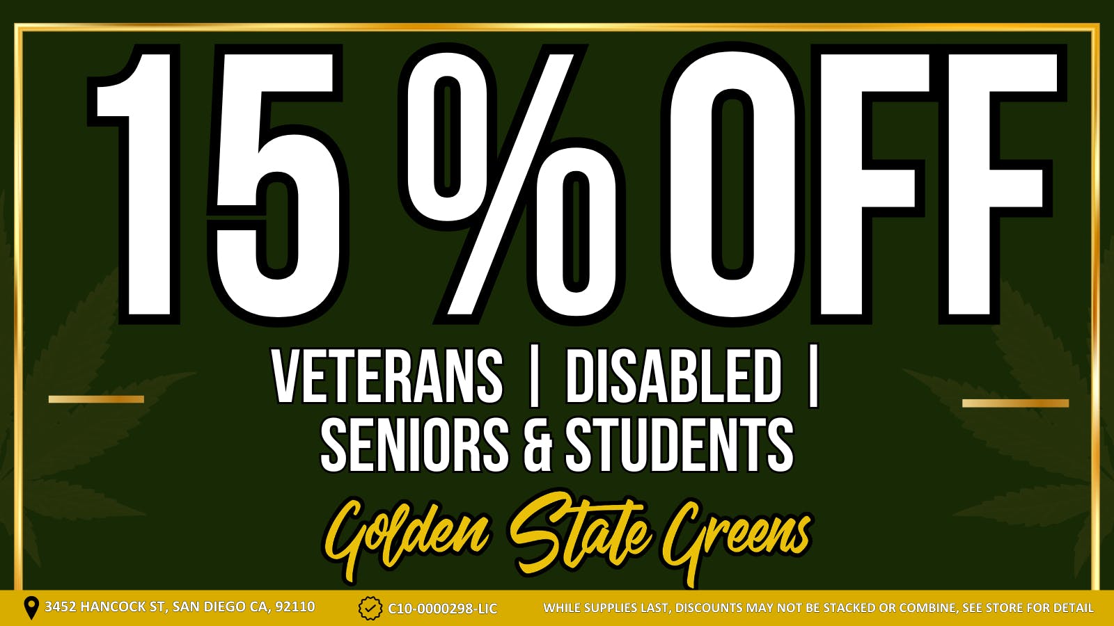 Golden State Greens Point Loma GSG Special Deal!