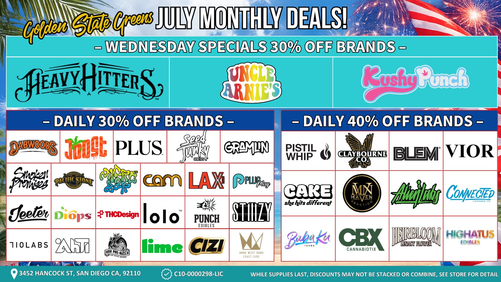 Golden State Greens Point Loma - Gaslamp WEDNESDAY - 30% OFF SELECT BRANDS!