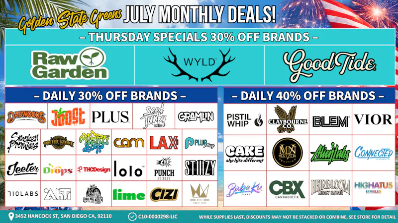 Golden State Greens Point Loma - Gaslamp Thursday Specials 30% Off Brands!
