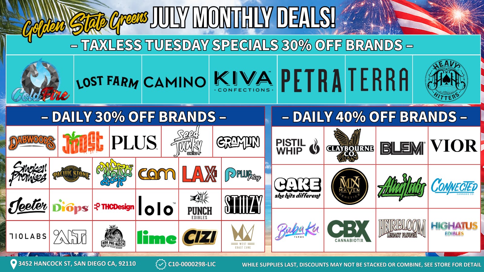 Golden State Greens Point Loma - Gaslamp Taxless Tuesday Specials 30% Off Brands!