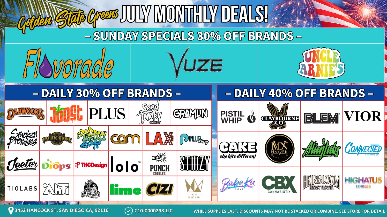 Golden State Greens Point Loma - Gaslamp Sunday Specials 30% Off Brands!