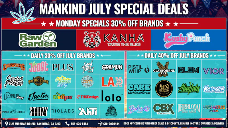 Mankind Dispensary Monday Specials 30% Off Brands!