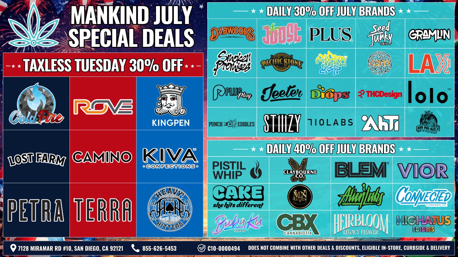 Mankind Dispensary Tuesday Specials 30% Off Brands!
