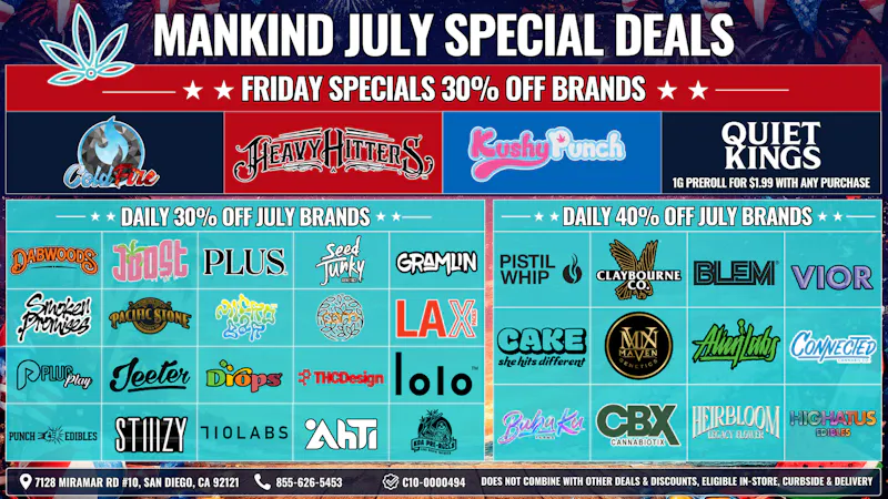 Mankind Dispensary Friday Specials 30% Off Brands!