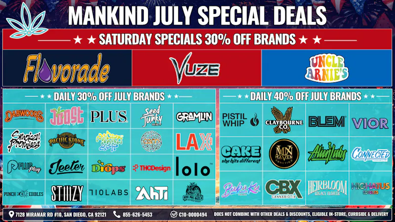 Mankind Dispensary Saturday Specials 30% Off Brands!