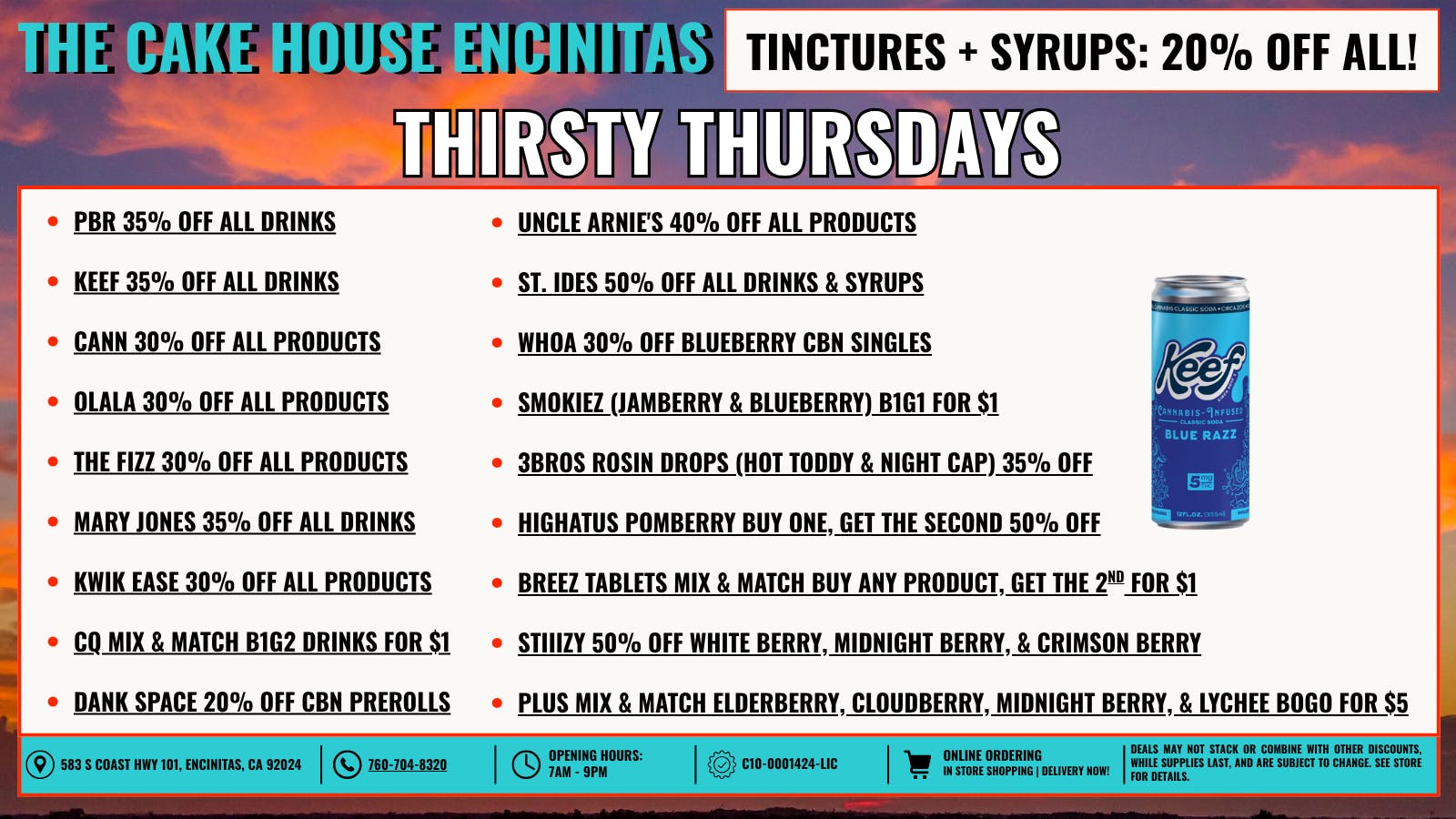 The Cake House - Encinitas Thirsty Thursdays + 40% OFF FTP!