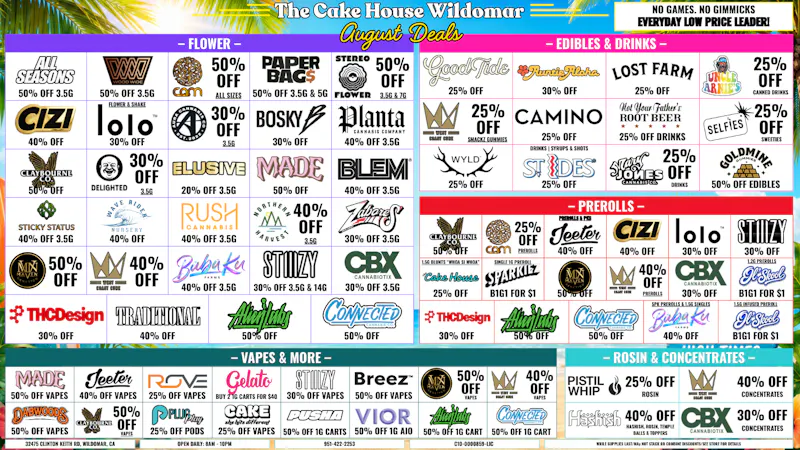 The Cake House - Wildomar TCH Wildomar August DEALS!