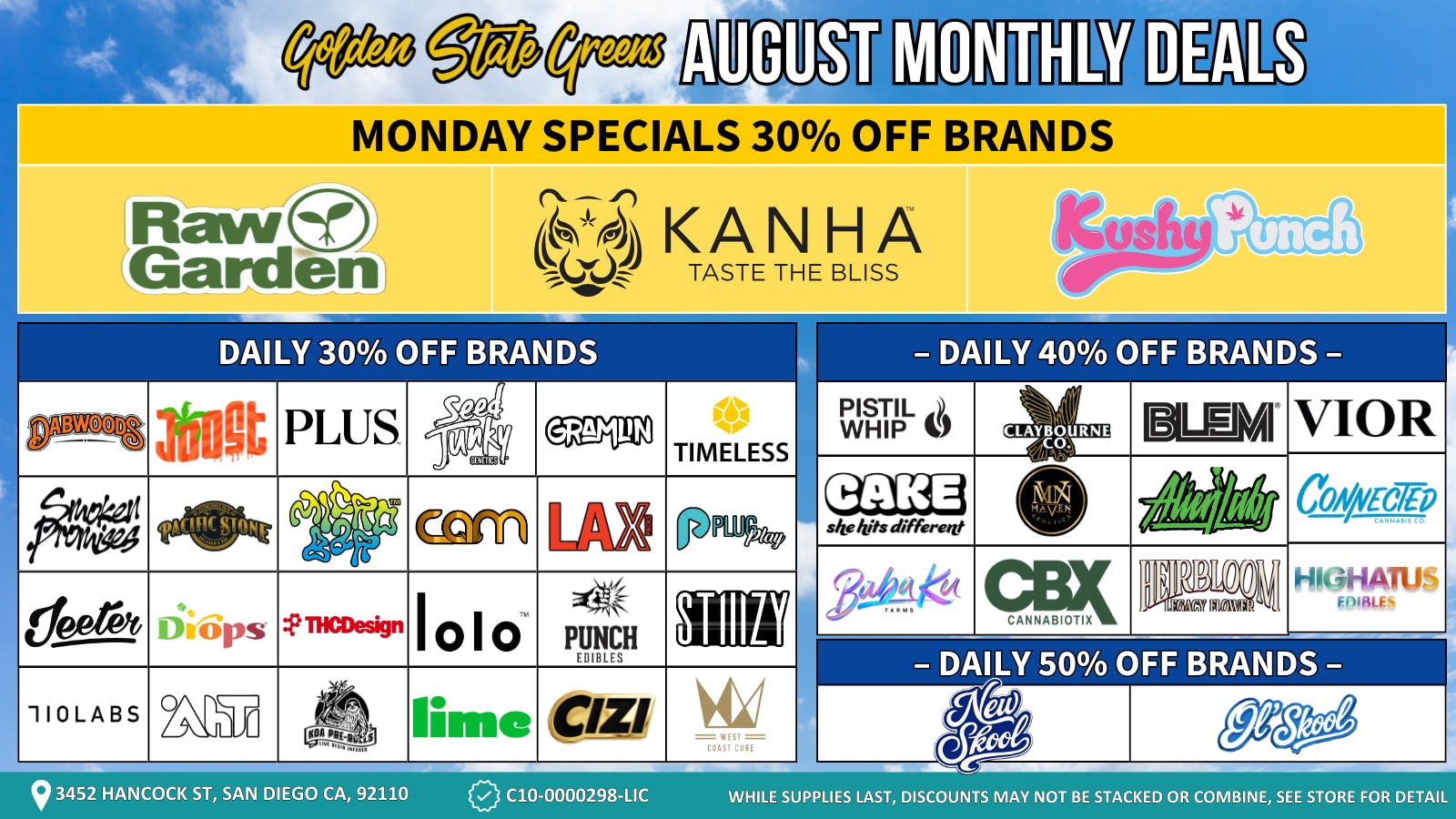 Golden State Greens Point Loma - Ocean Beach Monday Specials 30% Off Brands!