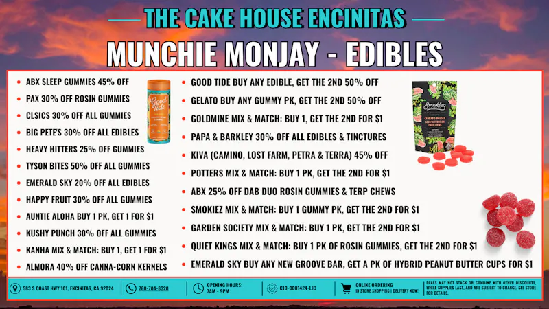 The Cake House - Encinitas Munchie Monjay: Edibles + 45% OFF FTP!