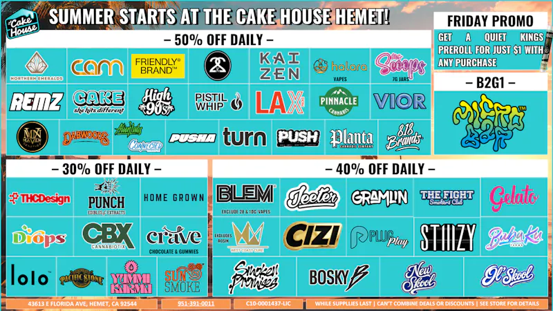 THE CAKE HOUSE HEMET TCH Hemet August Monthly Deals!