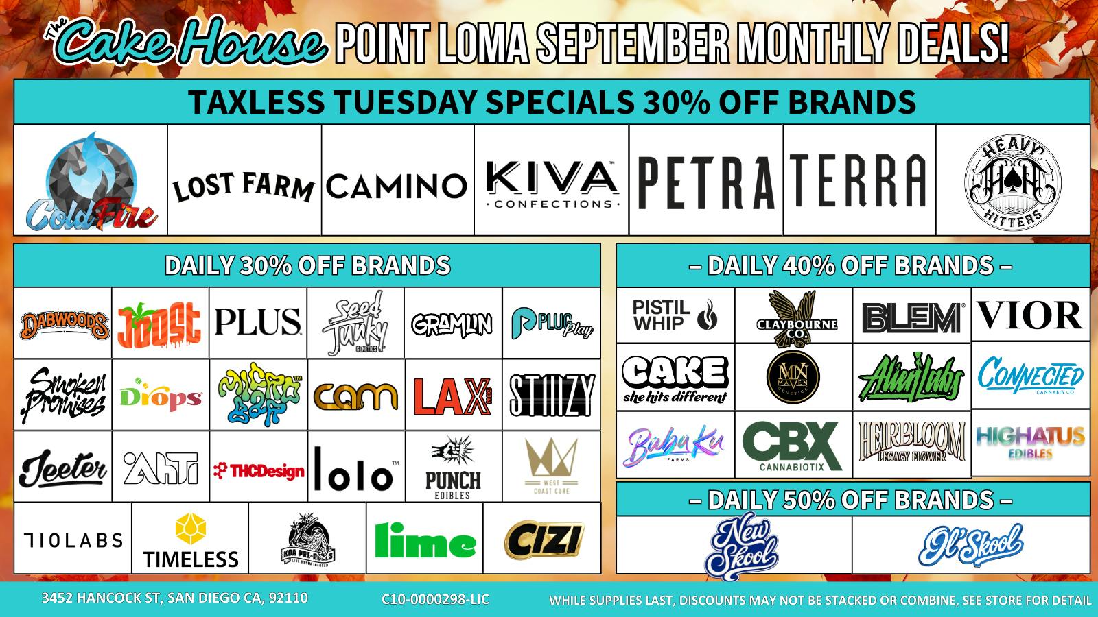 The Cake House - Gaslamp Taxless Tuesday Specials 30% Off Brands!