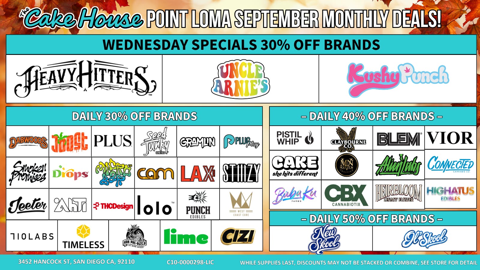 The Cake House - Pacific Beach Wednesday Specials 30% Off Brands!