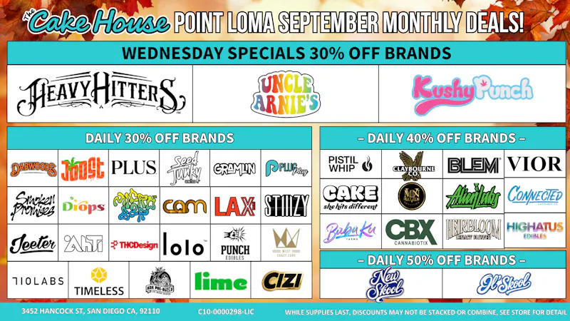 The Cake House Point Loma Wednesday Specials 30% Off Brands!