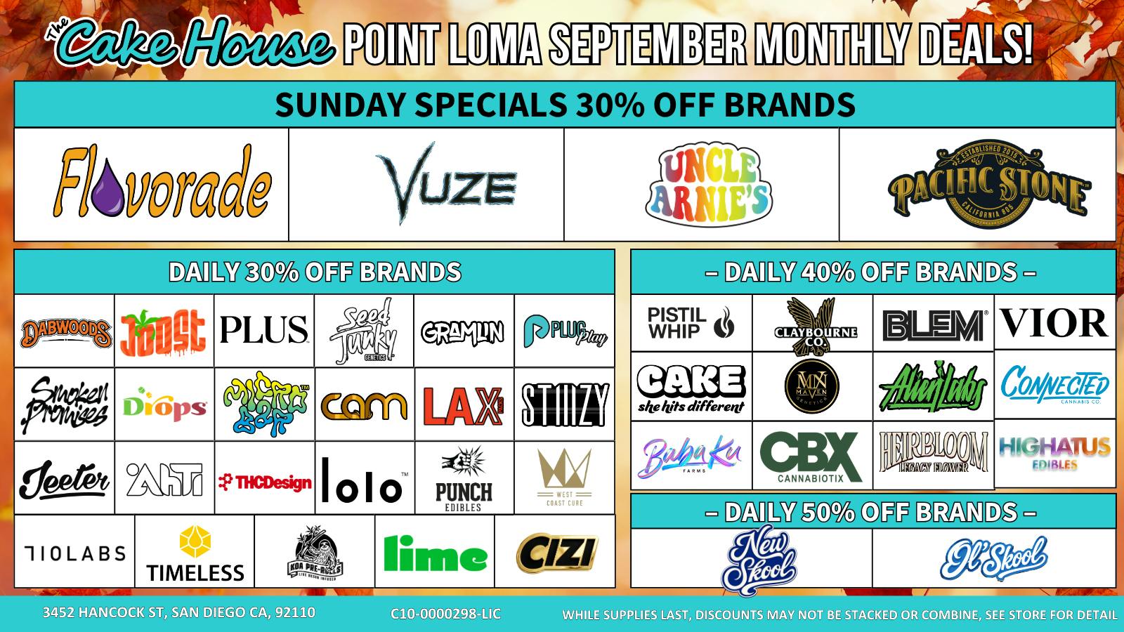 The Cake House Point Loma Sunday Specials 30% Off Brands!