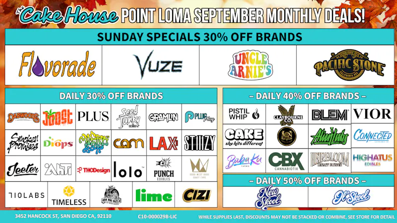 The Cake House Point Loma Sunday Specials 30% Off Brands!