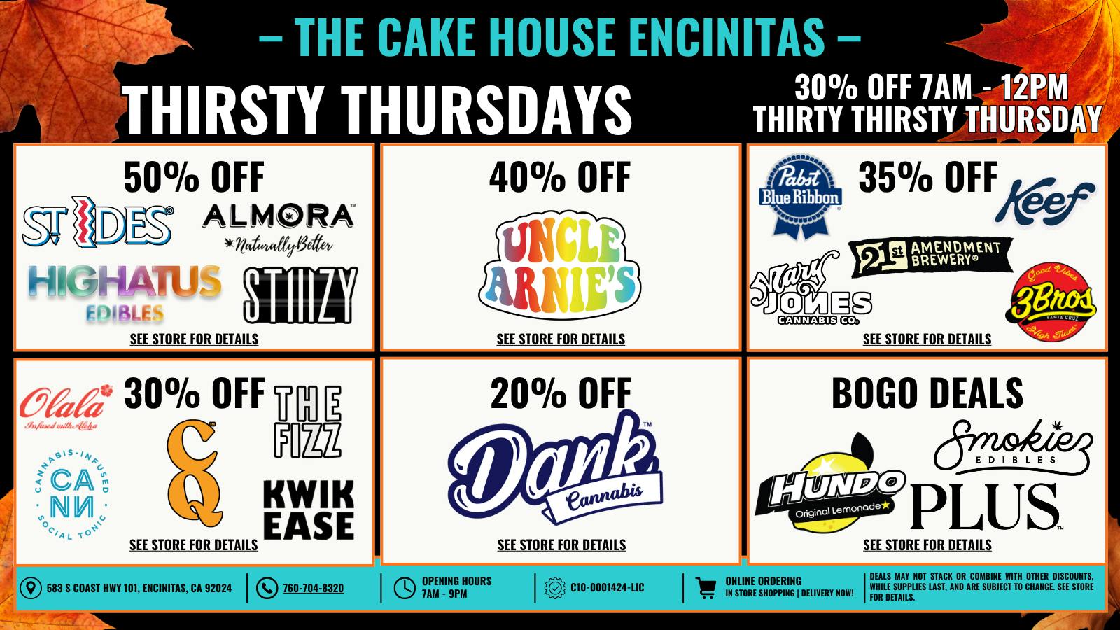 The Cake House - Encinitas Thirsty Thursdays + 45% OFF FTP!