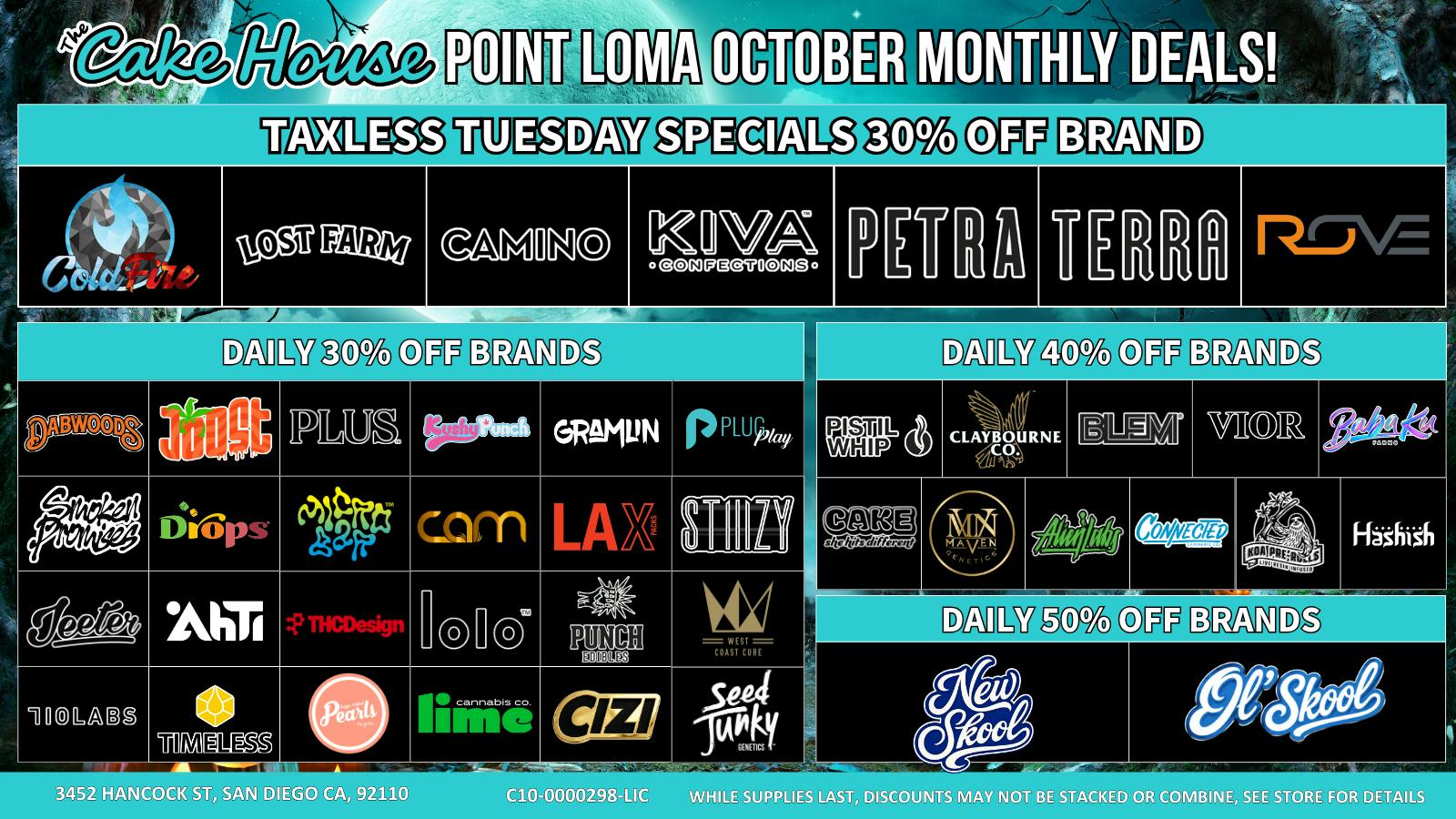 The Cake House Point Loma Taxless Tuesday Specials 30% Off Brands!