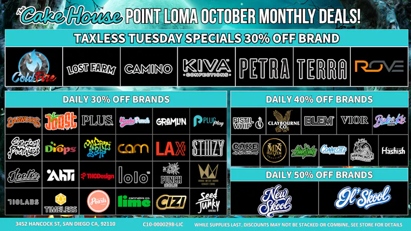 The Cake House Point Loma Taxless Tuesday Specials 30% Off Brands!