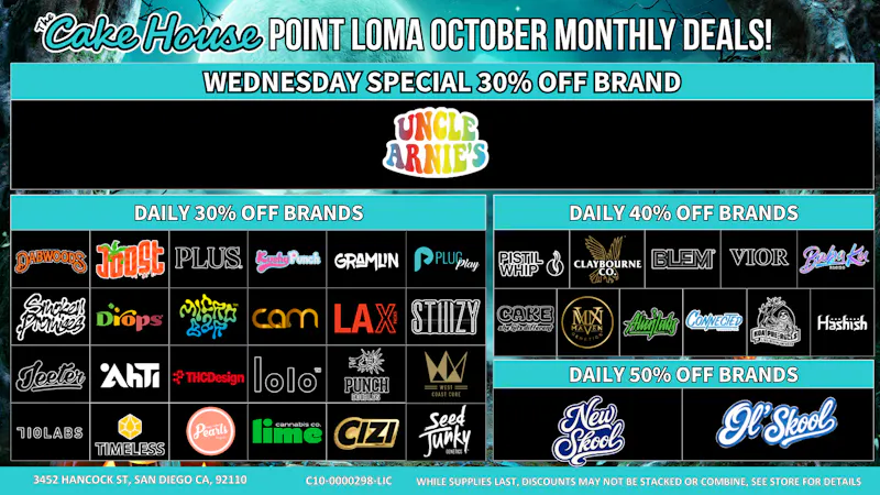 The Cake House - Ocean Beach Wednesday Specials 30% Off Brands!