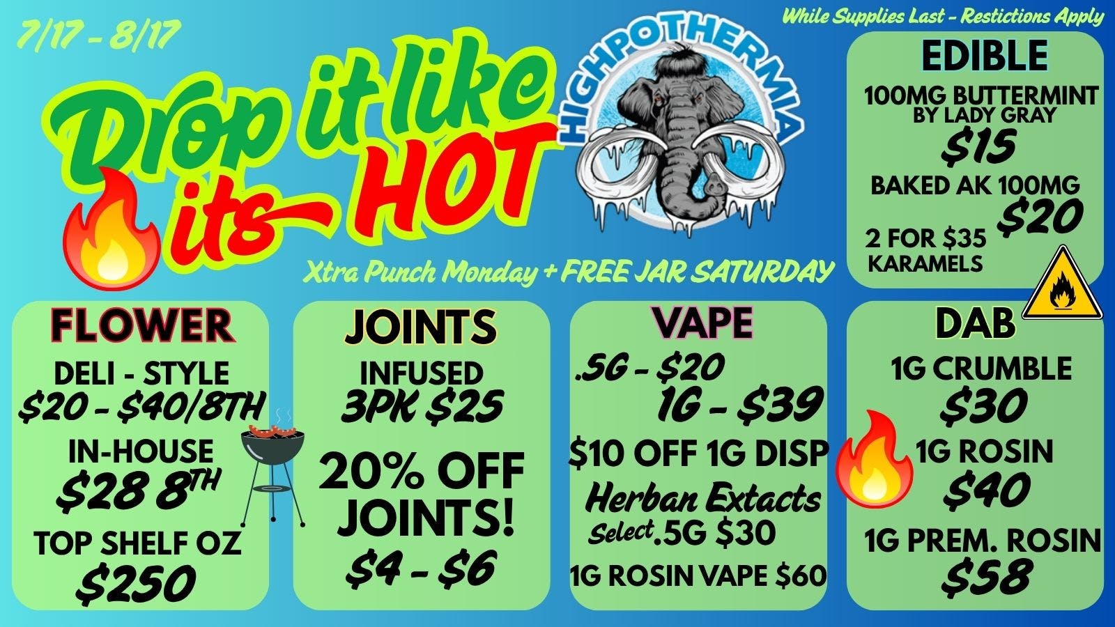 Highpothermia 8th $20-$40 JOINT $4-$6 VAPE .5g $20|1g $39 +DEALS