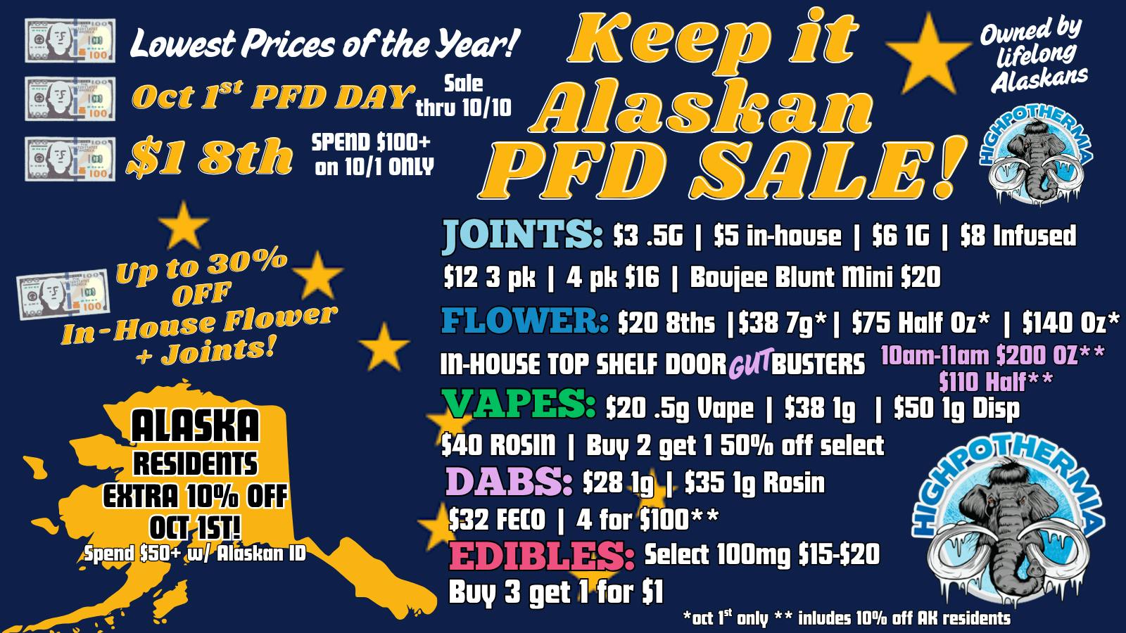 Highpothermia $1 8th + XTRA 10% OFF AK RESIDENTS TODAY ONLY!!
