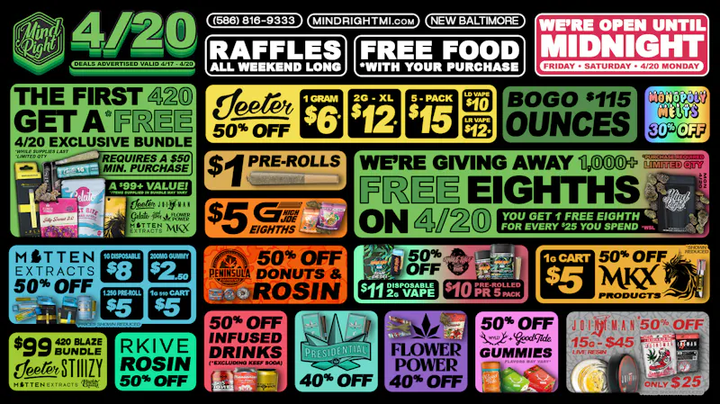 MindRight 420 Weekend Deals at Mindright New Balt!