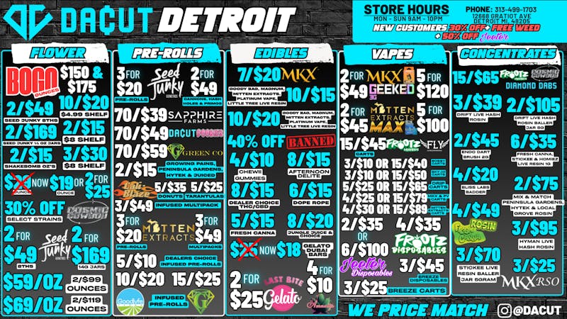 DACUT 2/$15 Shake Bomb OZ's, 2/$25 Ounces, 2/$15 8th's