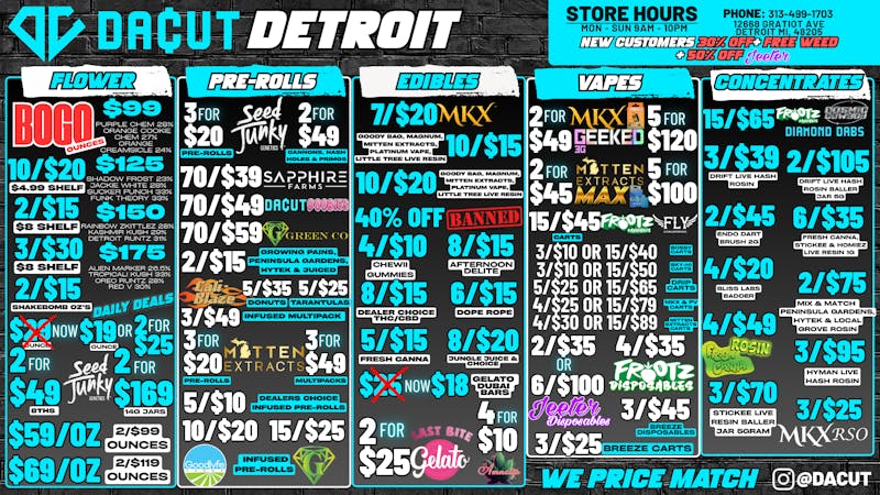 DACUT BOGO Ounces, 10/$15 Gummies, 3/$10 Carts