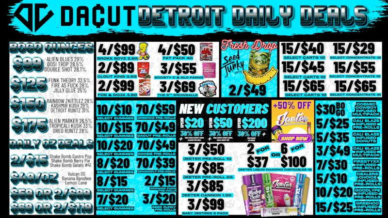 DACUT BOGO Ounces, 10/$29 Dabs, 10/$10 Gummies