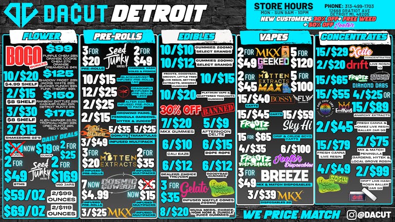 DACUT BOGO Ounces, 15/$29 Concentrate, 10/$10 Gummies