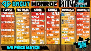 DACUT - Monroe 10/$7 Gummies, 15/$29 Dabs, 15/$39 Carts, BOGO OZ