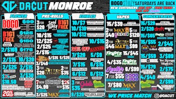 DACUT - Monroe B1G1 Seed Junky, 10/$7 Gummies, $15/$29 Dabs +MORE