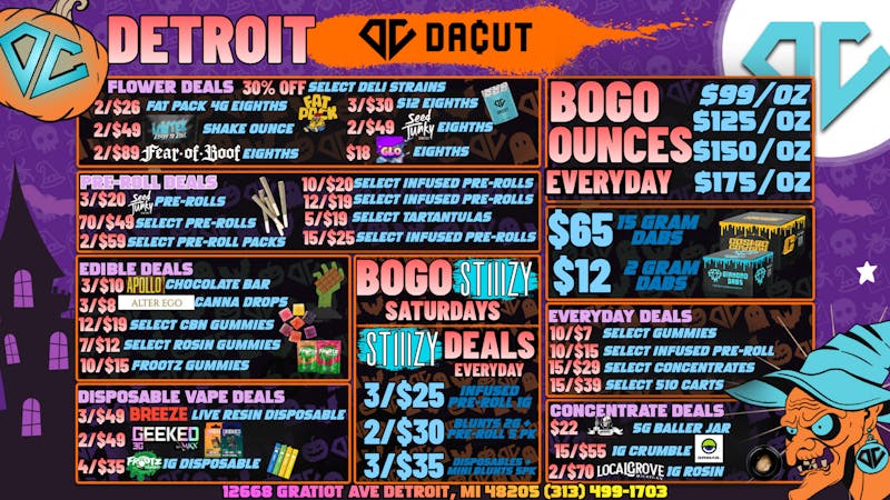 DACUT 10/$7 Gummies, 15/$29 Dabs, 10/$15 Infused Preroll