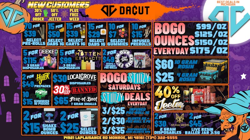 DACUT - Monroe BOGO Ounces, 15/$29 Concentrate, 10/$7 Gummies