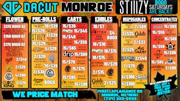 DACUT - Monroe Bogo Ounces, 10/$7 Gummies, 15/$45 Cartridges
