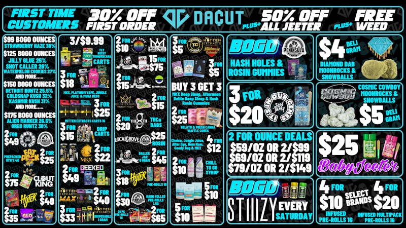 DACUT BOGO Ounces, 3/$5 Gummies, 3/$9.99 Carts +More
